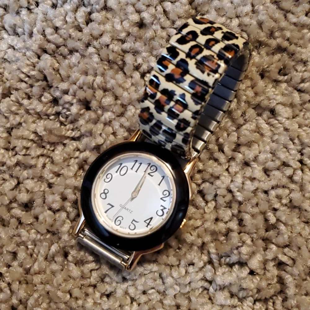 Swiss Made Leopard Print Watch with Stetchy Band